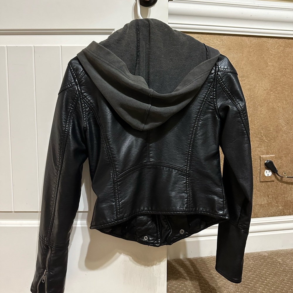 Free people vegan leather jacket with hoodie - Picture 6 of 9